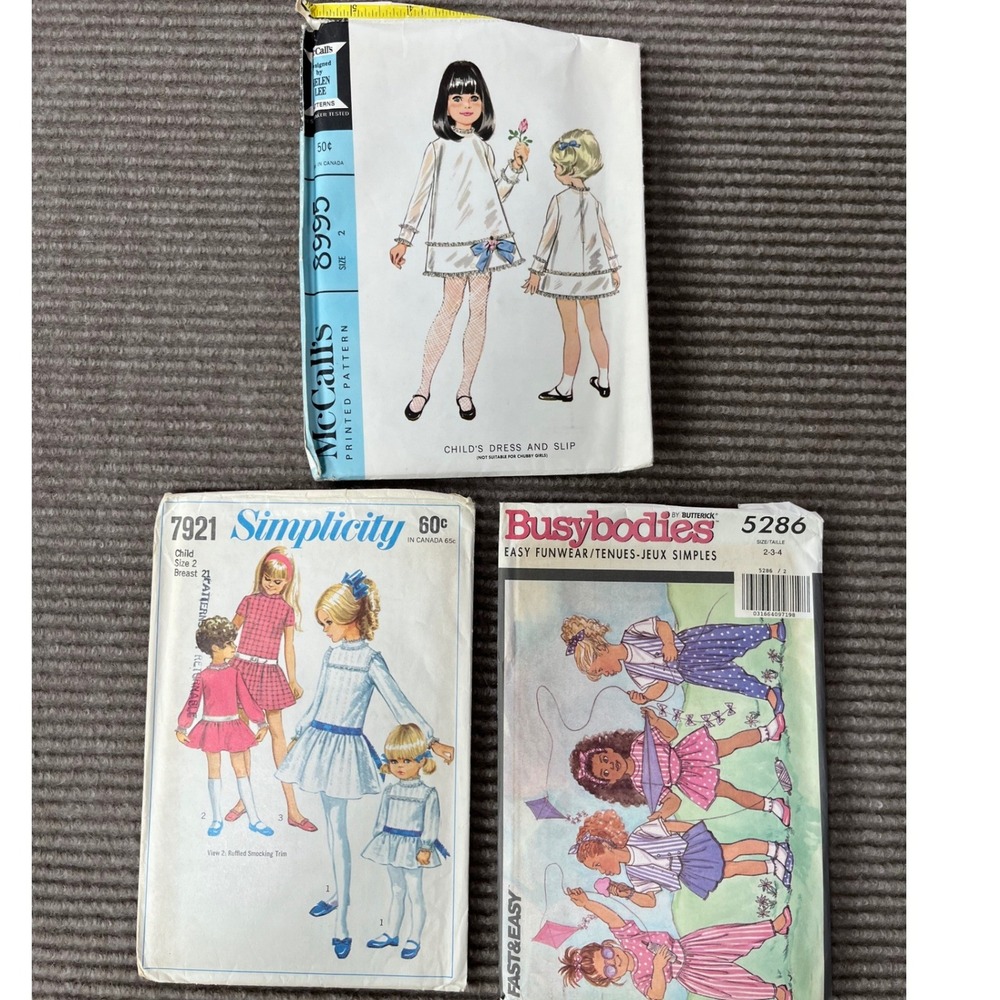 Vintage Kids Sewing Pattern Lot McCalls 8995 Simplicity 7921 Butterick 5286 Sz 2